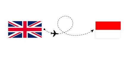 Flug und Reise von Großbritannien nach Indonesien mit dem Reisekonzept für Passagierflugzeuge vektor