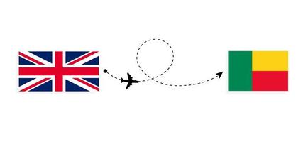 Flug und Reisen von Großbritannien nach Benin mit dem Reisekonzept für Passagierflugzeuge vektor