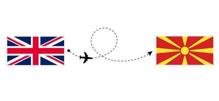 Flug und Reise von Großbritannien nach Mazedonien mit dem Reisekonzept für Passagierflugzeuge vektor