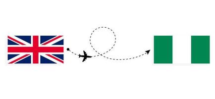 Flug und Reise von Großbritannien nach Nigeria mit dem Reisekonzept für Passagierflugzeuge vektor
