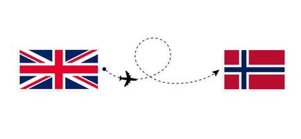 Flug und Reisen von Großbritannien nach Norwegen mit dem Reisekonzept für Passagierflugzeuge vektor