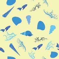 sömlös mönster med sjöstjärna, koraller, pärlor och snäckskal. bakgrund med marin tema. vektor
