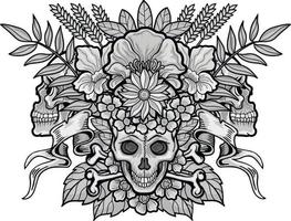 gotisches Schild mit Totenkopf und Blumen, Grunge-Vintage-Design-T-Shirts vektor