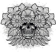 gotisches Schild mit Totenkopf und Blumen, Grunge-Vintage-Design-T-Shirts vektor