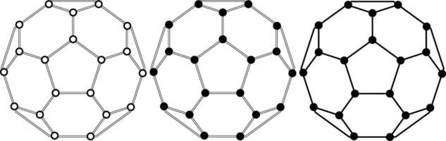 svart vit buckminsterfullerene ikon uppsättning vektor