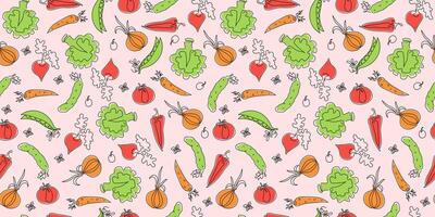 uppsättning vegetarian mat. grönsaker mönster. ett linje teckning. grafik. sömlös bakgrund. vektor