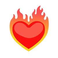 brinnande hjärta. röd hjärta på flamma. illustration isolerat på vit bakgrund. vektor