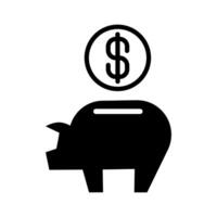 Schweinchen Bank schwarz Symbol. Speichern Geld Konzept. eben Illustration isoliert auf Weiß Hintergrund. vektor