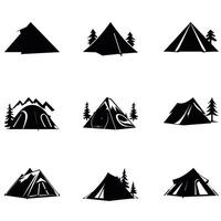campingplats äventyr tält silhuetter för utomhus- entusiaster vektor