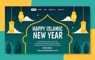 islamic ny år social media landning sida tecknad serie hand dragen mallar bakgrund illustration vektor