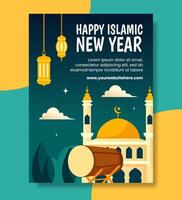 islamic ny år affisch platt tecknad serie hand dragen mallar bakgrund illustration vektor