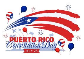Lycklig puerto rico konstitution dag illustration på 25 juli med vinka flagga och band i nationell Semester platt tecknad serie bakgrund design vektor