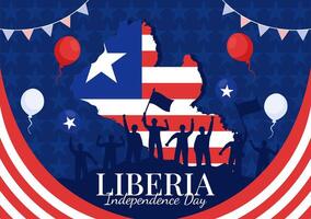 Lycklig Liberia oberoende dag illustration på juli 26 med vinka flagga och band i nationell Semester platt tecknad serie bakgrund design vektor