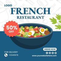 Französisch Restaurant Sozial Medien Illustration eben Karikatur Hand gezeichnet Vorlagen Hintergrund vektor
