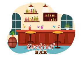 Cocktail Bar oder Nachtclub Illustration von freunde hängend aus mit alkoholisch Obst Saft Getränke oder Cocktails im eben Karikatur Hintergrund vektor