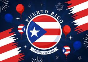 Lycklig puerto rico konstitution dag illustration på 25 juli med vinka flagga och band i nationell Semester platt tecknad serie bakgrund design vektor