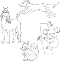 Gliederung Tiere Clip Art Satz. Karikatur wild Tiere Clip Art einstellen zum Liebhaber von Tierwelt vektor