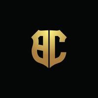 bc-Logo-Monogramm mit Goldfarben und Design-Vorlage in Schildform vektor