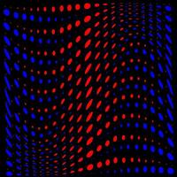abstrakt bakgrund i de form av röd och blå cirklar och vågig rader vektor