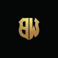 bw-Logo-Monogramm mit Goldfarben und Designvorlage für Schildform vektor