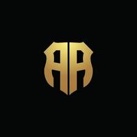 aa Logo-Monogramm mit Goldfarben und Schildform-Designvorlage vektor