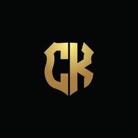 ck logotyp monogram med guld färger och sköld form designmall vektor