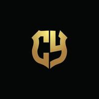 cy logotyp monogram med guld färger och sköld form designmall vektor
