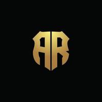 ar-Logo-Monogramm mit Goldfarben und Designvorlage für Schildform vektor