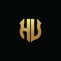 hu-Logo-Monogramm mit Goldfarben und Designvorlage für Schildform vektor