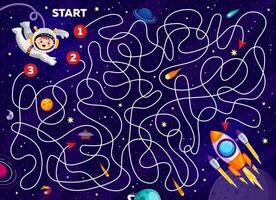 Kinder Raum Labyrinth Matze Spiel Quiz, Kind Astronaut vektor