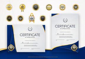 certifikat diplom tilldela mall med guld tätningar vektor