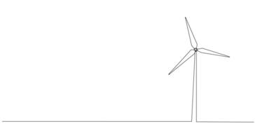 Ökoenergie, Energie von Windmühlen, Wind Leistung Pflanze. Gebäude oben ökologisch Energie, zunehmend Umwelt Freundlichkeit Konzept im einfach linear Stil von einer Linie. vektor