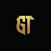 gt logotyp monogram med guldfärger och sköldform designmall vektor