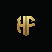 HF-Logo-Monogramm mit Goldfarben und Designvorlage für Schildform vektor