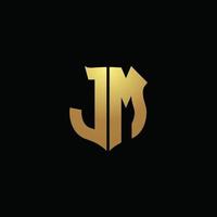 jm Logo-Monogramm mit Goldfarben und Schildform-Designvorlage vektor