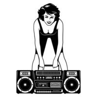 Söt flicka i aerobics kostym med boombox. ClipArt isolerat på vit. vektor