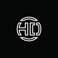 ho-Logo-Monogramm mit negativem Raumkreis abgerundete Designvorlage vektor