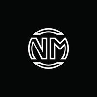 nm Logo-Monogramm mit negativem Raumkreis abgerundete Designvorlage vektor