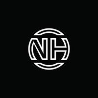 nh-Logo-Monogramm mit negativem Raumkreis abgerundete Designvorlage vektor