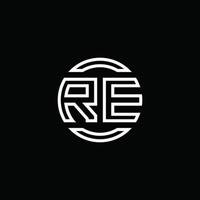 Re-Logo-Monogramm mit negativem Raumkreis abgerundete Designvorlage vektor