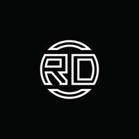 rd-Logo-Monogramm mit negativem Raumkreis abgerundete Designvorlage vektor