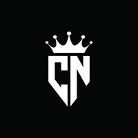 cn-Logo-Monogramm-Emblem-Stil mit Kronenform-Designvorlage vektor