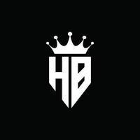 hb-Logo-Monogramm-Emblem-Stil mit Kronenform-Designvorlage vektor