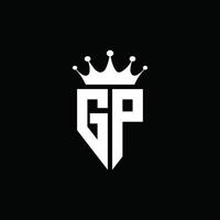gp-Logo-Monogramm-Emblem-Stil mit Kronenform-Designvorlage vektor