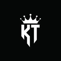 kt-Logo-Monogramm-Emblem-Stil mit Kronenform-Designvorlage vektor