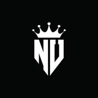 Nu-Logo-Monogramm-Emblem-Stil mit Kronenform-Designvorlage vektor