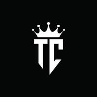 tc-Logo-Monogramm-Emblem-Stil mit Kronenform-Designvorlage vektor