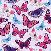 sömlös mönster med hög detaljerad levande fjärilar vektor