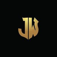 jw-Logo-Monogramm mit Goldfarben und Design-Vorlage in Schildform vektor