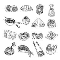 Asiatisk mat sushi ikoner uppsättning vektor